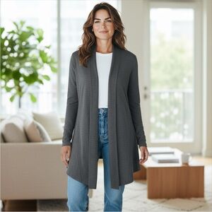 Eileen Fisher 100% Merino Wool‎ Open Front Cardigan Sweater Charcoal Gray XXS